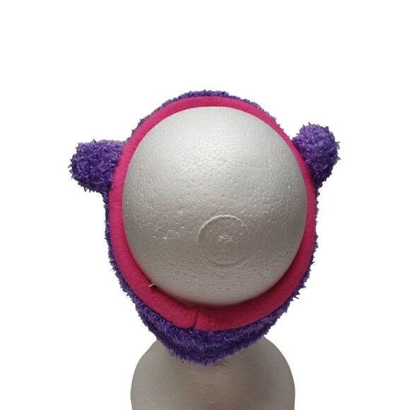 Girls Winter Fleece Ear Warmer Headband Purple Owl Eyes Plush Headband - Picture 3 of 6